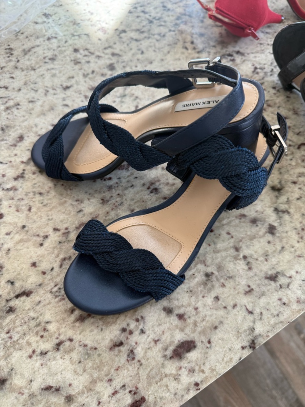 Alex Marie Braided Navy Block Heel Sandals